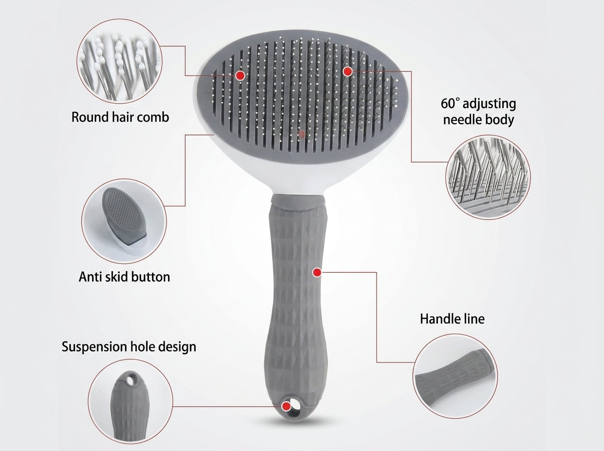 FurPop™ Self-Cleaning Slicker Brush | One-Click Hair Release, Gentle Deshedding Tool