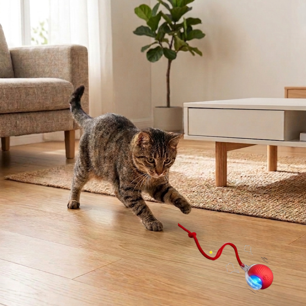 Crimson Interactive Cat Toy Ball | Self-Rolling, USB Rechargeable | 3 Modes + LED Glow
