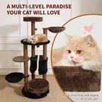ClawCabin™ Mocha Tower | 64" Multi-Level Cat Tree with Hammock, Condo, Sisal Posts & Rope Toy