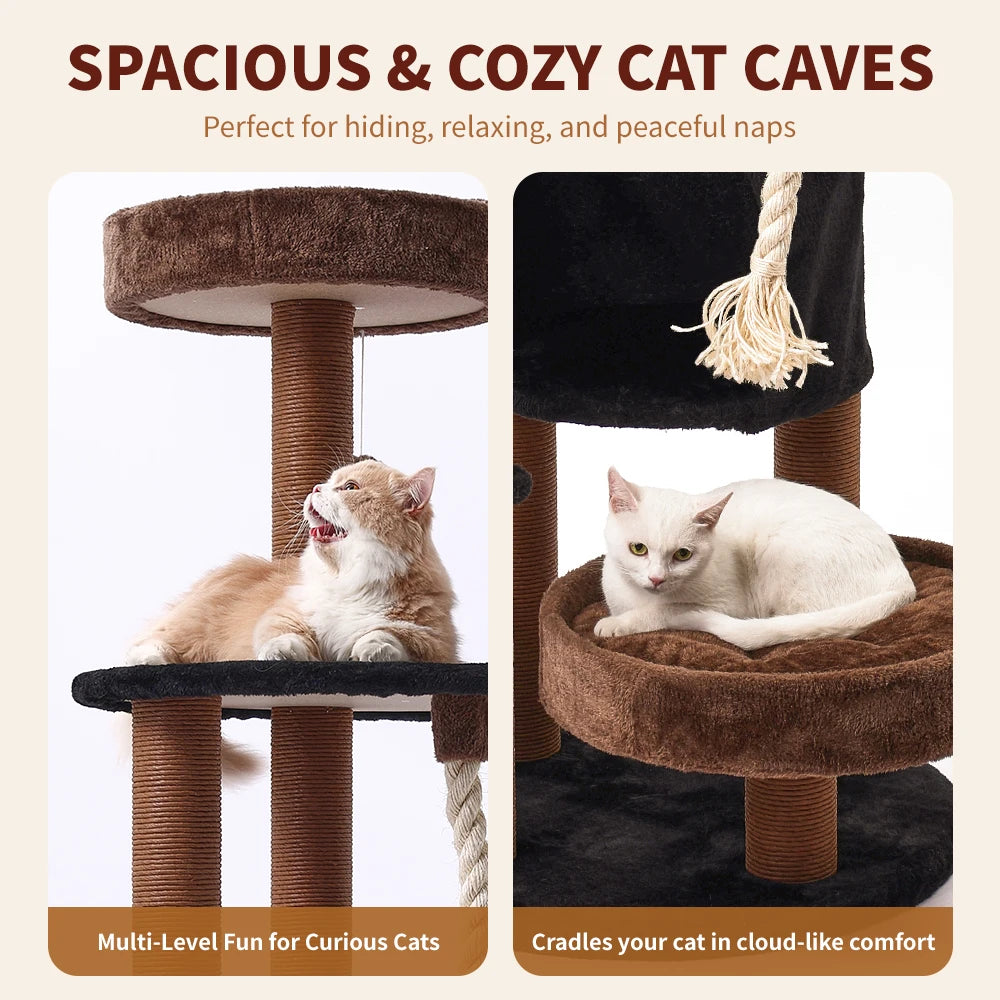 ClawCabin™ Mocha Tower | 64" Multi-Level Cat Tree with Hammock, Condo, Sisal Posts & Rope Toy